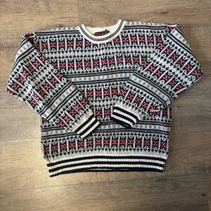 Vintage America Men's Red and Black Patterned Crewneck Sweater